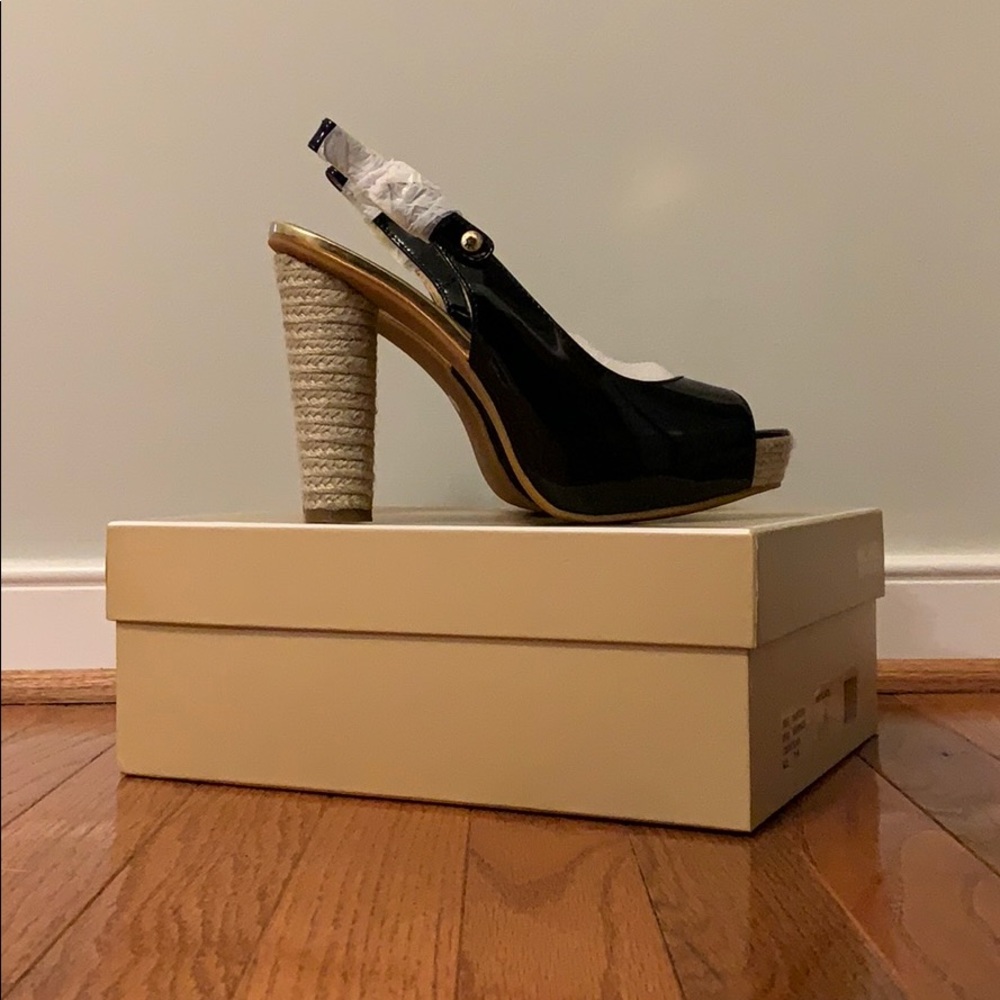 Michael Kors Black Patent Peep Toe Sling Heel
